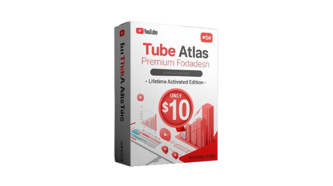 create a premium 3d software box mockup for a digital product named tube atlas premium lifetime activated edition . theme youtube analytics and keyword research style with red white and dark gra (2)
