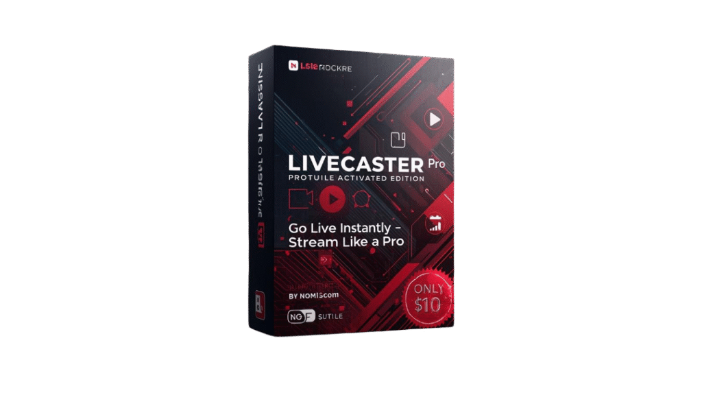 create a premium 3d software box mockup for a digital product named “livecaster pro – lifetime activated edition”. theme live streaming and broadcasting software with a sleek, modern tech style using r (3)