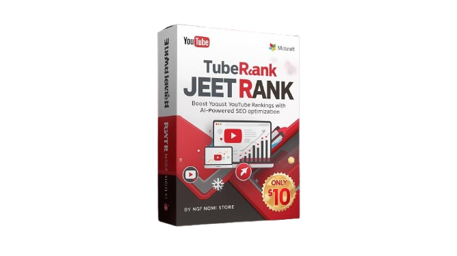 create a premium 3d software box mockup for a digital product named tuberank jeet ai pro + chatgpt plus edition . theme youtube and ai powered marketing style with red white and dark gray color pa